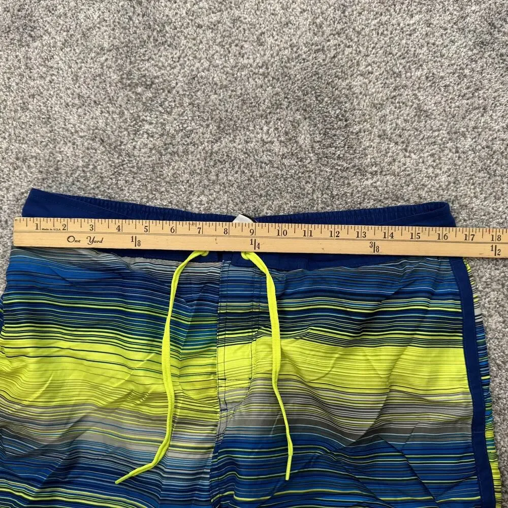 Nike Swim Trunks Mens Large Blue Yellow Striped Board Shorts Pocket Polyester